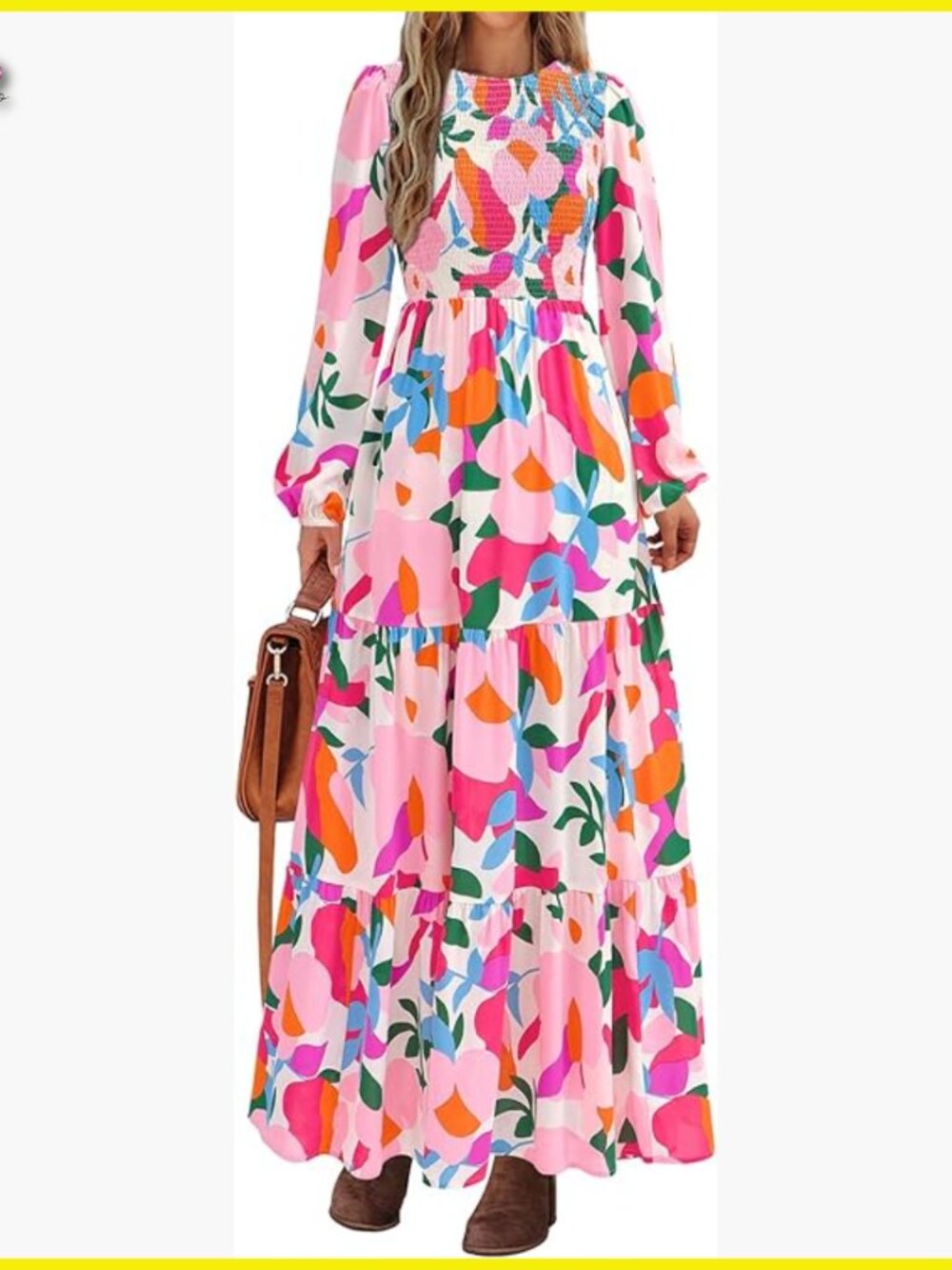 Floral Maxi Dress Long Sleeve Smocked Tiered Flowy Casual Boho Chic